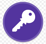 Key icon inside a purple circular button (security/key button)